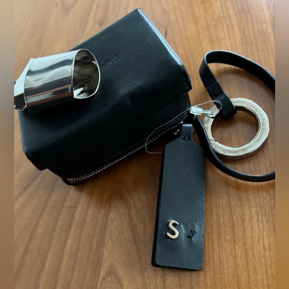 NWOT Stuart Weitzman Smooth Calf Black Mini Bag with Silver Accents